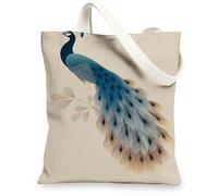 Borsa di totalizzatore della tela del pavone, borse della spesa riutilizzabili variopinte, borse blu leggere ecologiche della tracolla, Blu, 13x15 Inch