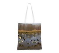 Borsa di totalizzatore della tela del poliestere della stampa delle anatre selvatiche di volo, borsa della spesa con le maniglie rinforzate, riutilizzabile