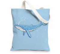 Borsa di totalizzatore della tela della balena, borse della spesa riutilizzabili ecologiche, borse leggere della tracolla blu cielo 13x15 pollici