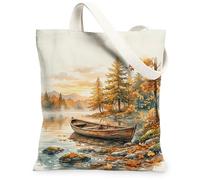 Borsa di totalizzatore della tela della barca, borsa di totalizzatore estetica marrone della caduta dell'acqua degli alberi artistici della natura, 33 x 15 pollici