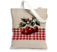 Borsa di totalizzatore della tela della ciliegia, borsa della spesa riutilizzabile rustica, borsa leggera di lino della tracolla, Rosso, 13x15 Inch