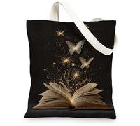 Borsa di totalizzatore della tela della farfalla, borse della spesa riutilizzabili magiche, borse della spesa nere leggere di lino 33x15 pollici