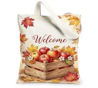 Borsa di totalizzatore della tela della frutta, borsa di totalizzatore estetica rustica accogliente della foglia della cassa rossa di autunno 33x15 pollici, Rosso, 13x15 Inch