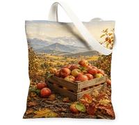 Borsa di totalizzatore della tela della frutta, borse di totalizzatore estetiche rosse della cassa di legno rustica autunnale delle foglie della cassa 33x38 pollici, Rosso, 13x15 Inch