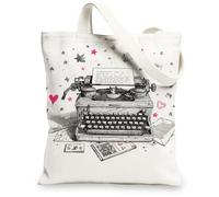 Borsa di totalizzatore della tela della macchina da scrivere, borse della spesa riutilizzabili artistiche, borse leggere della tracolla del cotone 13x15 pollici