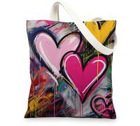 Borsa di totalizzatore della tela della stampa del cuore, borse riutilizzabili variopinte della drogheria, borse alla moda, Colorato, 13x15 Inch