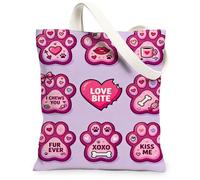 Borsa di totalizzatore della tela della stampa della zampa, borse della drogheria riutilizzabili del modello animale sveglio, lavaggio leggero di progettazione adorabile di amore di San Valentino