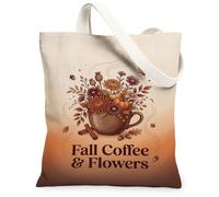 Borsa di totalizzatore della tela della tazza di caffè, piccola borsa di totalizzatore marrone autunnale dei fiori rustici autunnali delle zucche 33x38, Marrone, 13x15 Inch