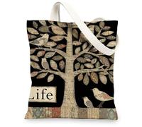 Borsa di totalizzatore della tela dell'albero della vita, borse riutilizzabili dell'annata, borse nere leggere morbide della tracolla, nero, 13x15 Inch