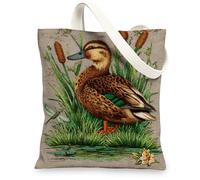 Borsa di totalizzatore della tela dell'anatra, borse della spesa riutilizzabili rustiche, borse della spesa di lino leggere ispirate alla natura, 33 x 15 pollici