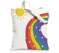 Borsa di totalizzatore della tela dell'arcobaleno, borse della spesa riutilizzabili variopinte, borsa leggera ecologica con i cuori 13x15 pollici