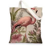 Borsa di totalizzatore della tela dell'uccello tropicale, borse della spesa riutilizzabili retrò, borse leggere della tracolla della pesca di lino, Pesca, 13x15 Inch