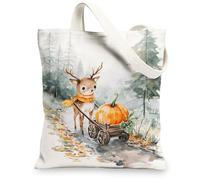 Borsa di totalizzatore della tela di cervo, borse della spesa riutilizzabili del modello della zucca animale sveglio, tracolla lavabile leggera autunnale rustica, bianco, 13x15 Inch