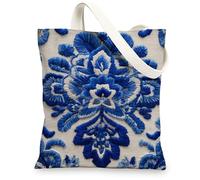 Borsa di totalizzatore della tela floreale blu, borsa riutilizzabile dell'annata, borse a tracolla di lino leggere 33x15 pollici