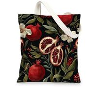 Borsa di totalizzatore della tela floreale del melograno, borse riutilizzabili d'annata della drogheria, borse nere leggere della tracolla, nero, 13x15 Inch