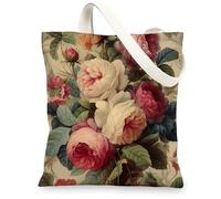 Borsa di totalizzatore dell'annata della tela, borse a tracolla ecologiche floreali, borsa verde, Verde scuro, 13x15 Inch