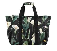 Borsa di totalizzatore di tela resistente all'acqua pieghevole delle borse di totalizzatore verde e bianco del fiore del giglio della calla d'arte per la spiaggia, arte Calla Lily fiore verde e bianco
