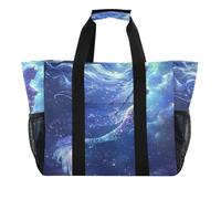 Borsa di totalizzatore di utilità blu della sirena estetica pieghevole con la borsa di totalizzatore della tela dei compartimenti per la spiaggia, Estetica Sirena blu, 1 size, Moda