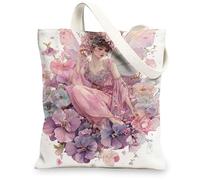 Borsa di totalizzatore floreale artistica della tela, borse riutilizzabili della drogheria della stampa del fiore dell'annata, borsa lavabile leggera della tela della tracolla, Pesca, 13x15 Inch