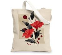 Borsa di totalizzatore floreale della tela, borse della spesa riutilizzabili artistiche, borse rosse leggere della tracolla di lino 13x15 pollici