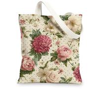 Borsa di totalizzatore floreale della tela, borse della spesa riutilizzabili d'annata, borse di spalla della stampa del fiore, Pesca, 13x15 Inch