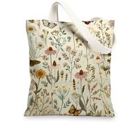 Borsa di totalizzatore floreale della tela, borse della spesa riutilizzabili d'annata, borse naturali leggere della tracolla del cotone, Naturale, 13x15 Inch