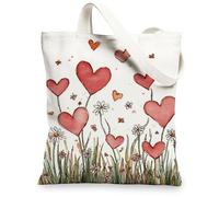 Borsa di totalizzatore floreale della tela del cuore, borse riutilizzabili ecologiche della drogheria, borse bianche leggere della tracolla, bianco, 13x15 Inch