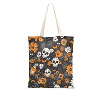 Borsa di totalizzatore media del teschio bianco di Halloween della tela con le tasche per le borse di totalizzatore iniziali dello shopping per