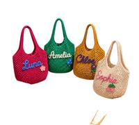 Borsa di totalizzatore personalizzata della spiaggia dell'uncinetto, borsa di totalizzatore del cotone personalizzata, regalo della damigella d'onore, borsa di vacanza estiva, Tote di viaggio