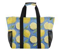 Borsa di totalizzatore pieghevole con scomparti con manici e manici, Pittura d'arte blu della frutta del limone, 1 size, Moda