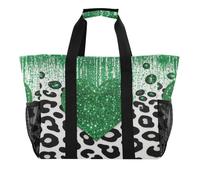 Borsa di totalizzatore pieghevole della spiaggia della tela di canapa della sabbia delle borse di utilità di arte della stampa nera bianca verde, verde bianco nero stampa arte, 1 size, Moda