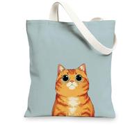Borsa di totalizzatore sveglia della tela del gatto, borse riutilizzabili divertenti della spesa, borse blu leggere della tracolla, Blu, 13x15 Inch