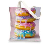 Borsa di totalizzatore sveglia della tela della ciambella, borse della spesa riutilizzabili variopinte giocose del modello dell'ossequio dolce, spalla lavabile leggera, Pesca, 13x15 Inch