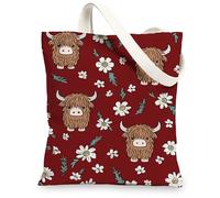 Borsa di totalizzatore sveglia della tela della mucca dell'altopiano, borse della spesa riutilizzabili floreali, borse di spalla leggere, Borgogna, 13x15 Inch