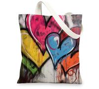 Borsa di totalizzatore variopinta della tela del cuore, borse riutilizzabili vibranti della drogheria, borse leggere artistiche della tracolla, Multicolore, 13x15 Inch