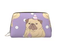 Borsa di trucco del cuoio del camuffamento astratto, borsa di stoccaggio di viaggio di grande capacità, articoli da toeletta a doppio scopo, Divertente Cartoon Pug Cane Cucciolo, Taglia unica, Zaino