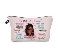 Borsa di trucco della ragazza afro americana per la borsa afro ragazza nera borse cosmetiche per le donne regalo ispiratorio piccolo divertente sacchetto di cosmetici borsa da viaggio casi per accessori da toeletta organizzatore, You Are Beautiful, Borsa da viaggio con gancio per appendere