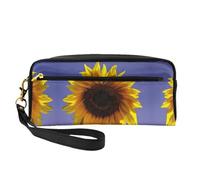 Borsa di trucco di viaggio della stampa della striscia marrone per lo stile on-the-go per la memorizzazione di cosmetici ed elementi essenziali di bellezza, Girasole Bloom, Taglia unica