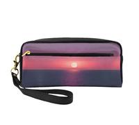 Borsa di trucco di viaggio della stampa della striscia marrone per lo stile on-the-go per la memorizzazione di cosmetici ed elementi essenziali di bellezza, Luna Luminosa Al Mare Hippie, Taglia unica