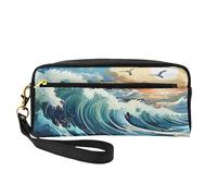 Borsa di trucco piccola del gabbiano della barca a vela di onda, sacchetto di cuoio di CasePU parteggiato