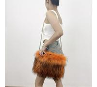 Borsa Donna Maxi Peluche Trend Con Tracolla Oro A Catena Arancione CF67756