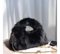 Borsa Donna Peluche Morbida Con Catena Dorata Elegante Nero CF67760