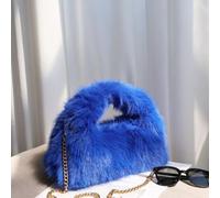 Borsa Donna Peluche Morbida Con Catena Oro Stile Chic Blu Elettrico Navy CF67760