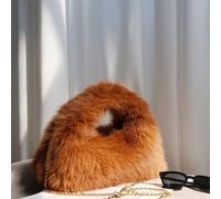 Borsa Donna Peluche Morbido Con Tracolla Catena Oro Brown Marrone CF67760