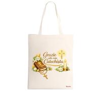 Borsa donna Poliestere Ecru - Ampio Scomparto - Manici Lunghi Rinforzati - Regalo Catechista - grazie alla mia catechista