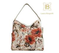 Borsa Donna Sacca Spalla Laura Biagiotti Ecopelle Fantasia Fiorata Fiori Bianca