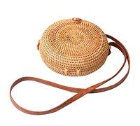 Borsa Donna Tendenze della moda paglia Borse Tote donna Donna Piccola Borsa Rotonda da Spiaggia in Paglia Intrecciata con Tracolla (Colour 6)