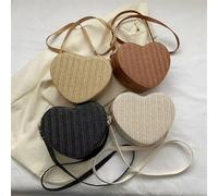 Borsa Donna Tracolla Midollino Paglia Intrecciata Cerniera Forma di Cuore 219276