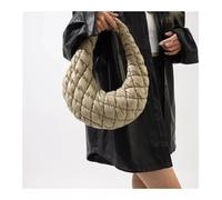 Borsa Donna Trapuntata Beige Effetto Piuma A Mezza Luna Manico Imbottito CF82987