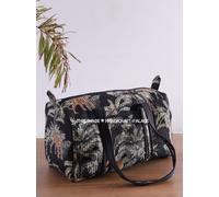 Borsa Duffel Trapuntata A Mano In Cotone Boho Grande Nera Da Viaggio Palestra